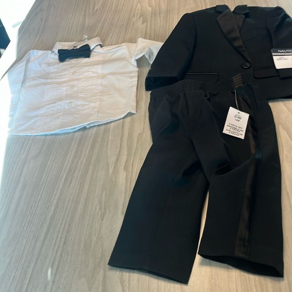 BRAND NEW Boys 12M Nautica Black Tuxedo Set (Jacket, Pants, Shirt, Bow Tie)